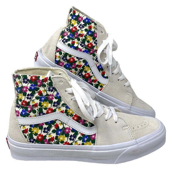 VANS Sk8-Hi Tapered Sneakers Women's Canvas Suede Floral White Shoes VN0A5KRUWHT - Picture 2 of 9
